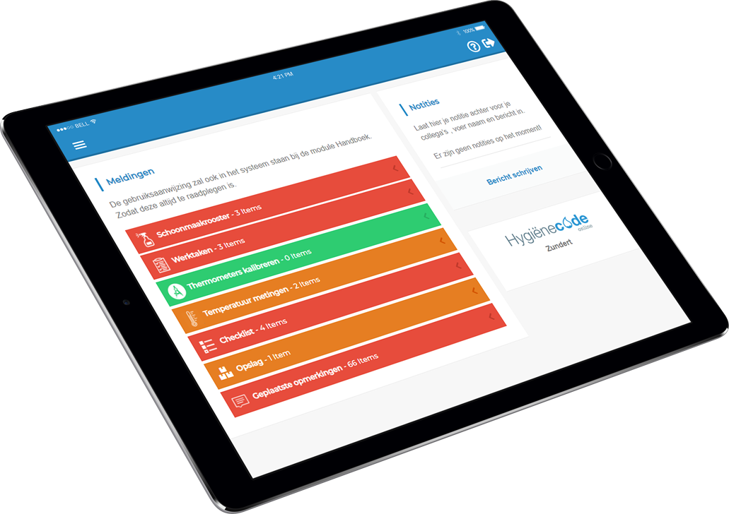 Het bestaande Hygiënecode Online dashboard op een tablet